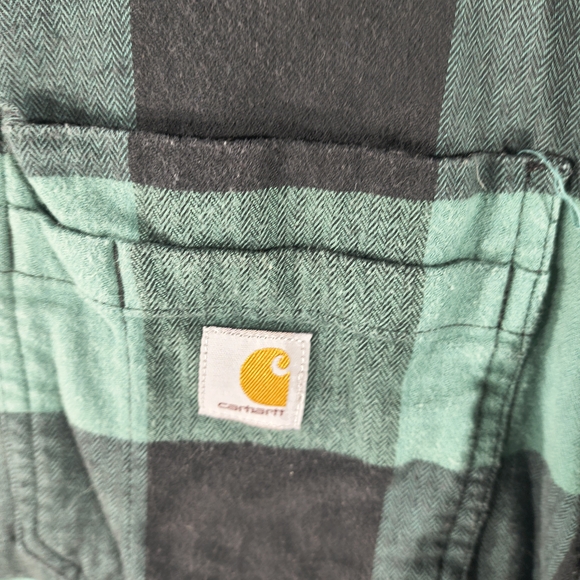 Carhartt Men's Size Large Green & Black Plaid Flannel Relaxed Fit L Sleeve Shirt - Picture 4 of 7